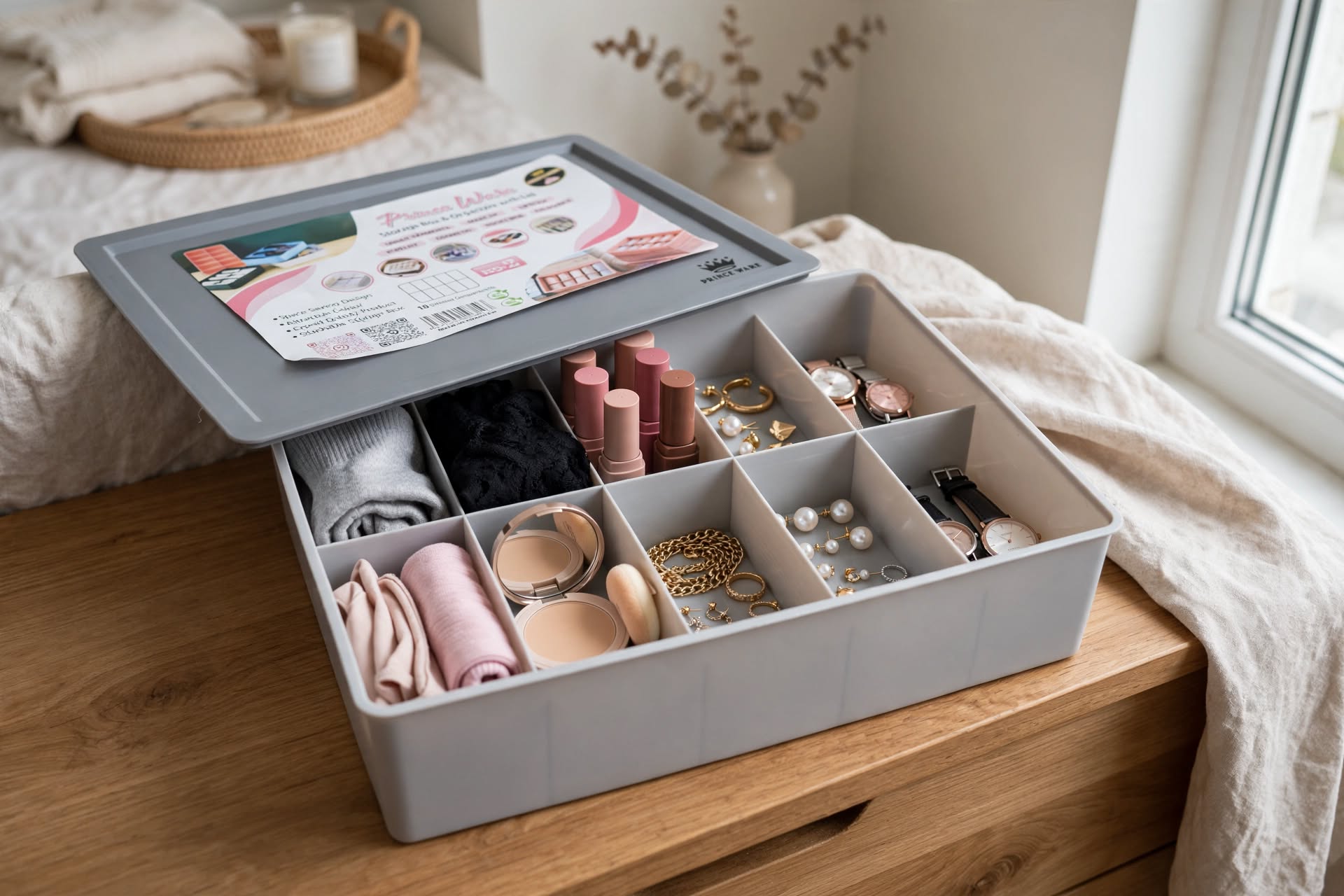 Organizer with Lid | 10 Compartment Storage Box